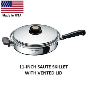 14 Pc Waterless Cookware Set Vented Lids 430 Induction Ready Stainless Steel Made in USA