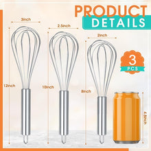Load image into Gallery viewer, 3-Pc Stainless Steel WHISKS 8&quot;, 10&quot;, 12&quot; Cooking, Blending, Stirring, and Baking