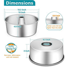 Load image into Gallery viewer, Angel Food Cake Bundt Pan Set (2) 10-inch Tube Cake Pans 18/0 Stainless Steel with Recipes