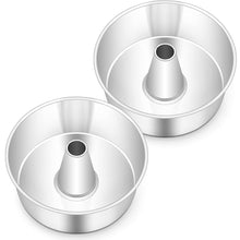 Load image into Gallery viewer, Angel Food Cake Bundt Pan Set (2) 10-inch Tube Cake Pans 18/0 Stainless Steel with Recipes