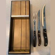 Load image into Gallery viewer, Vintage EKCO Arrowhead 3 Pc. Carving Set in Wooden Case Handmade in USA