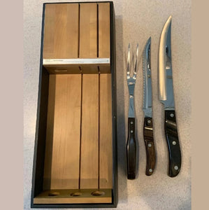 Vintage EKCO Arrowhead 3 Pc. Carving Set in Wooden Case Handmade in USA