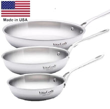 Load image into Gallery viewer, Gourmet Trio 7, 9, and 11-inch Gourmet Skillet Set 430 Magnetic Stainless Steel Made in USA