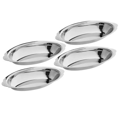 4 Oval Au Gratin Dishes 18/0 Heavy Gauge Stainless Steel - four individual servings