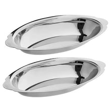 Load image into Gallery viewer, NEW 2 Oval Au Gratin Dishes 18/0 Heavy Gauge Stainless Steel -Mac and Cheese Recipe