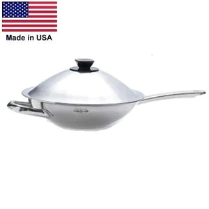 NEW SILVER CLASSIC 11-in WOK with Lid 430 Induction Ready Stainless Steel Made in USA