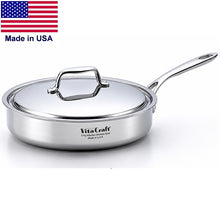 Load image into Gallery viewer, Large 3 Qt. SAUTÉ PAN with Lid 430 Induction Ready Stainless Steel Made in USA