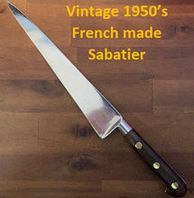 Load image into Gallery viewer, Vintage 1950’s French Sabatier 14-inch forged Chef Knife olive wood handles, brass rivets