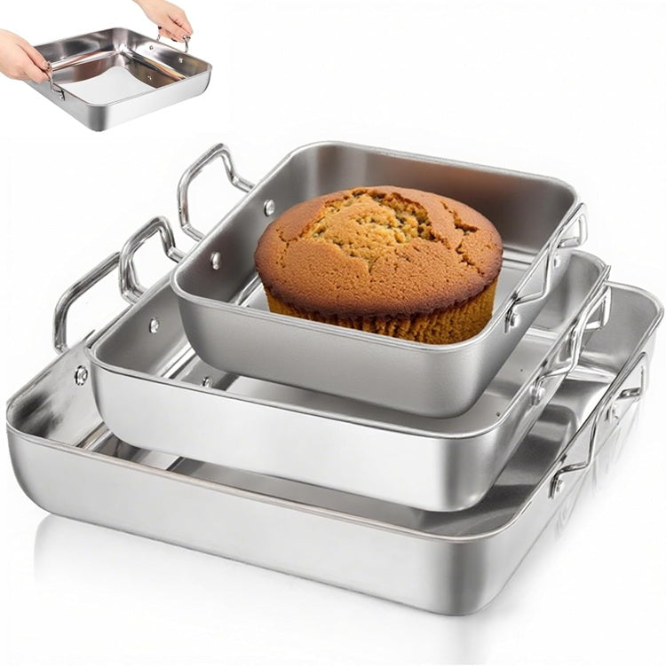 Set of 3 Square 18/0 Stainless Steel Cake Pans with Handles 6