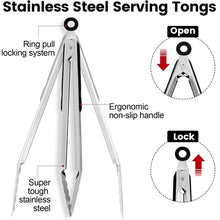 Load image into Gallery viewer, 3-Piece Stainless Steel Kitchen TONG SET - 3 versatile sizes—7, 9, and 12-inch