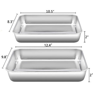 Two BAKING and ROASTING Pans 12x10 and 10x8 inches 18/0 Stainless Steel