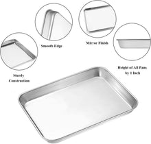 Load image into Gallery viewer, 10 x 8-inch Toaster Oven COOKIE SHEET for Baking and Roasting. New Raised Edge 18/0-gauge Commercial Stainless Steel.