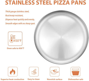 13.4-inch PIZZA PAN Serving Platter 18/0-gauge Commercial Stainless Steel - Dough