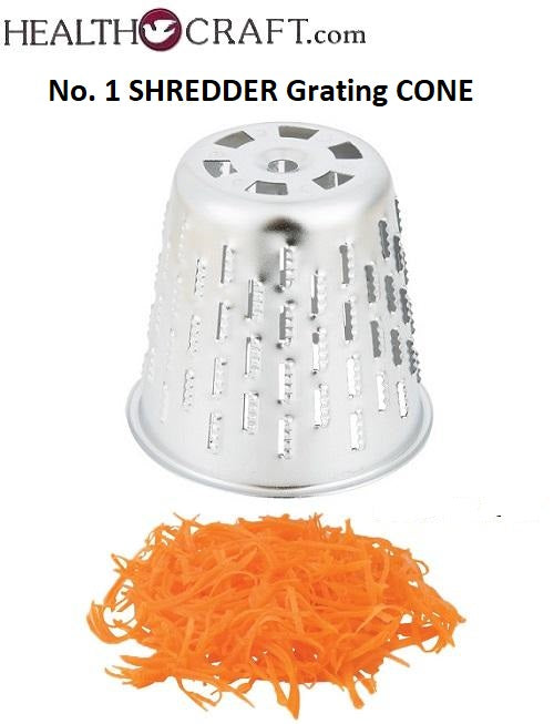 FOOD CUTTER No. 1 SHREDDER Grating CONE – No. 1 Cono Rallador fits: original Health Craft, Jet-O-Matic, Saladmaster, West Bend, Regalware, and others. 1949 to 1992