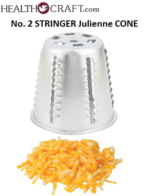 FOOD CUTTER No. 2 STRINGER Julienne CONE – No. 2 Cono Rallador fits: original Health Craft, Jet-O-Matic, Saladmaster, West Bend, Regalware, and others. 1949 to 1992