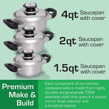 Load image into Gallery viewer, 7-Ply 4-Square 19-Pc. Waterless Cookware Set w/Steam Control T304 Induction Stainless Steel