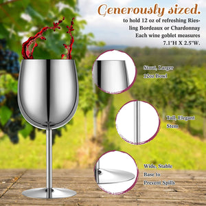 CLOSEOUT 8 LEFT - 12 oz. Artist Series Stemmed WINE GOBLET High Polished 304 Stainless-Steel