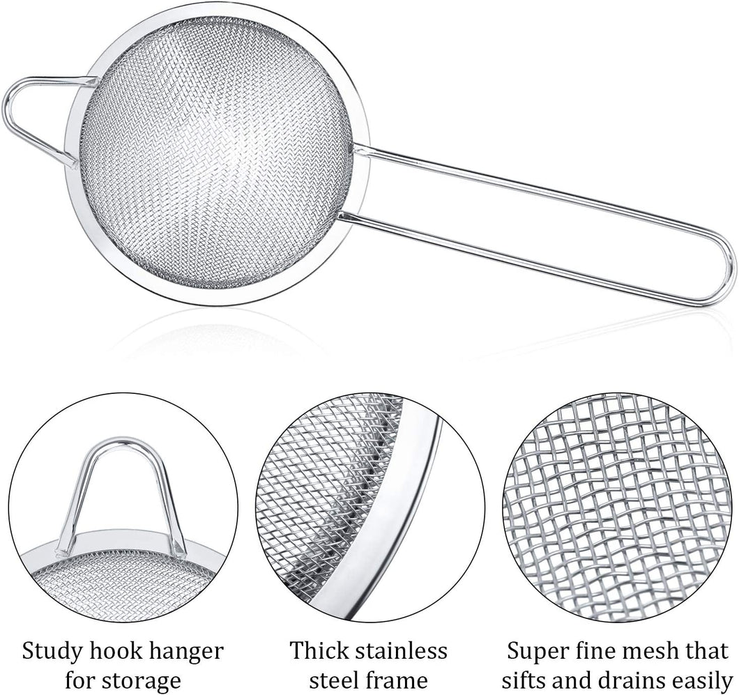 304 Stainless Steel FINE MESH SIEVE Conical Food Strainer Colander Practical Bar and Tea Strainer, Sifter for Flour and Powdered Sugar