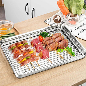 6-Pc. BAKING SHEET Set with RACK Set 9, 10 and 12-inch 18/0-gauge Stainless Steel