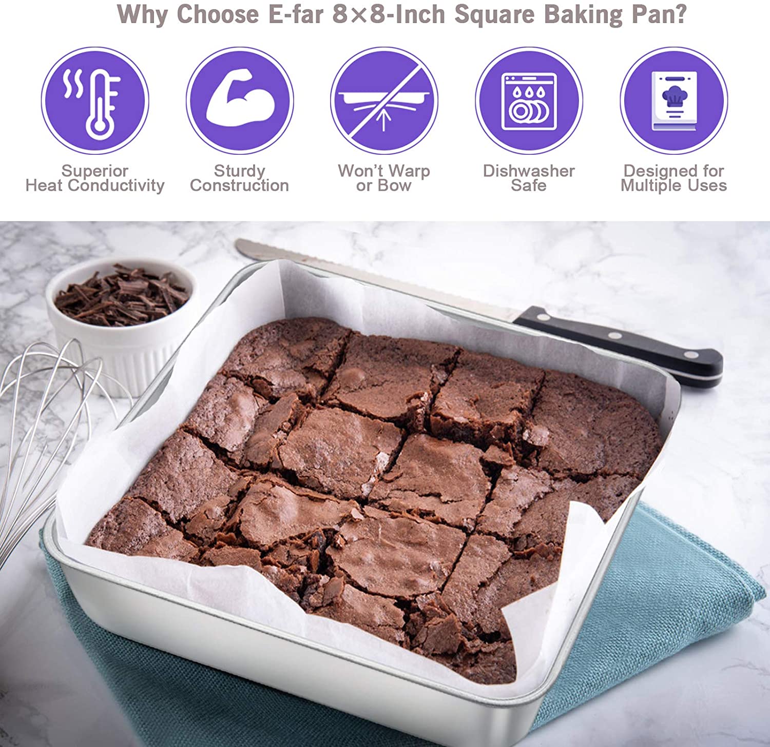 P&P CHEF Square Baking Pan with Lid, 8 x 8 x 2 Inch, Nonstick Stainless  Steel Square Cake Pan and Plastic Lid, Black Bakeware for Lasagna Brownies