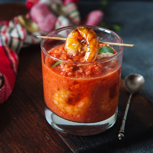 GAZPACHO with Grilled Shrimp and Avocado