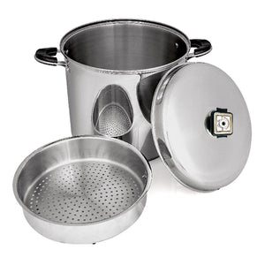 7-Ply 30 Qt. STOCKPOT with Steam Control and Culinary Basket Magnetic T304 Stainless Steel