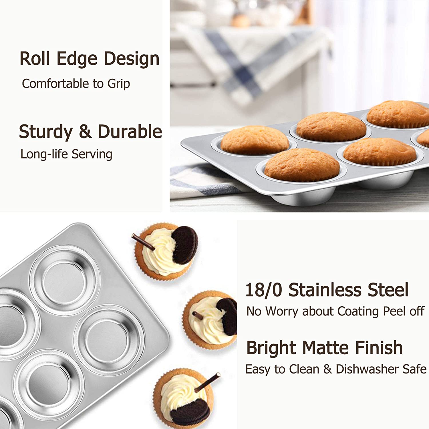  E-far Muffin Pan Set of 2, Stainless Steel Muffin Pan