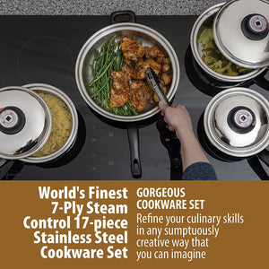 7-Ply World's Finest 17 Pc. Steam Control Cookware Set T304 Stainless OPEN BOX