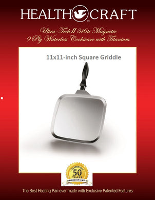 11x11-inch SQUARE GRIDDLE Magnetic 316ti Surgical Stainless Steel - See Best Pancake Recipe Ever