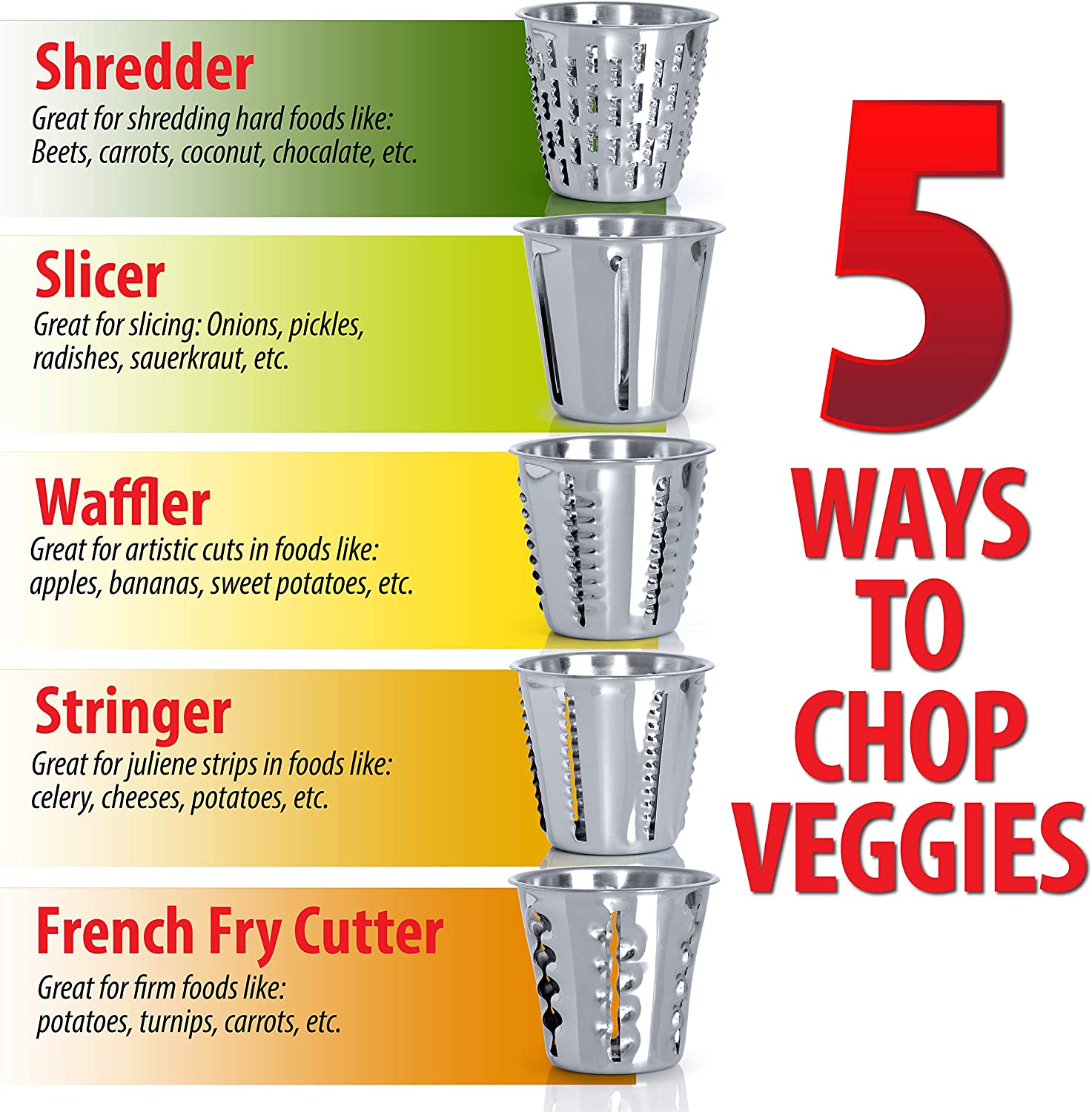 Healthy Gourmet Kitchen Cutter Food Processor Shredder Slicer W/ 5 Cones USA