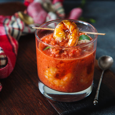 Chilled GAZPACHO with Avocado and Grilled Shrimp