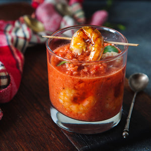 Chilled GAZPACHO with Avocado and Grilled Shrimp
