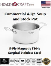 Load image into Gallery viewer, CLOSEOUT 6 LEFT Commercial 4-Qt. SOUP POT 5-Ply Magnetic T304s Surgical Stainless Steel Made in USA